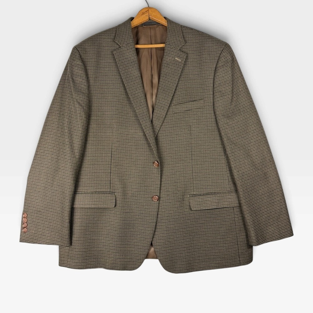 Lauren Ralph Lauren Blazer Sport Coat Mens 46R Brown Houndstooth Stretch Exc